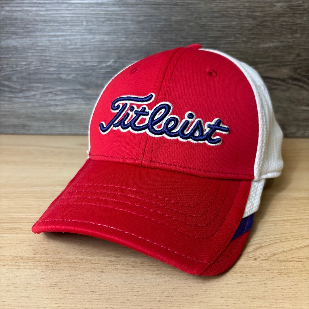Titleist Hat Cap Fitted S/M Red Golf Golfing Script Breathable - Picture 3 of 11
